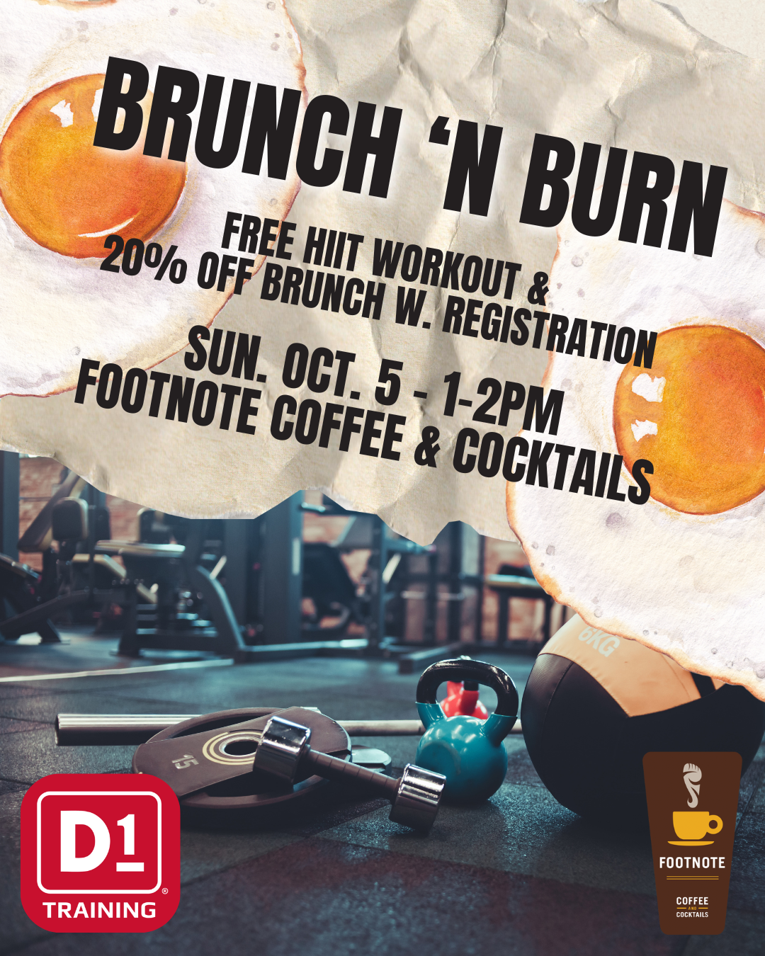Brunch 'n Burn - Free HIIT Workout w. D1 Fitness + 20% off Footnote Brunch