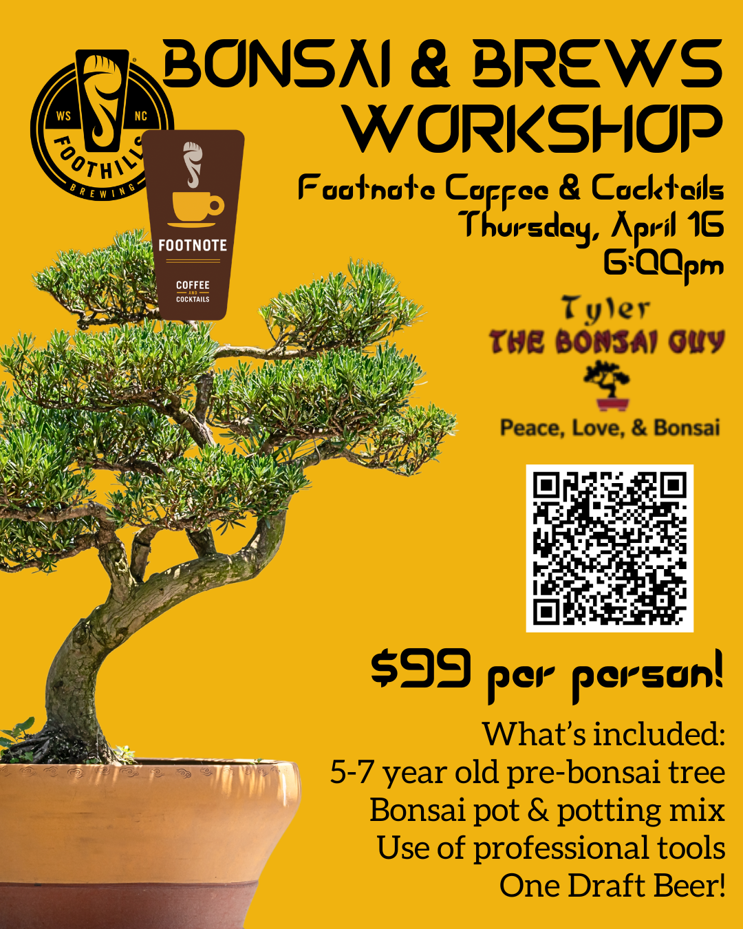 Footnote Coffee & Cocktails - Bonsai and Brews - Foothills Brewing